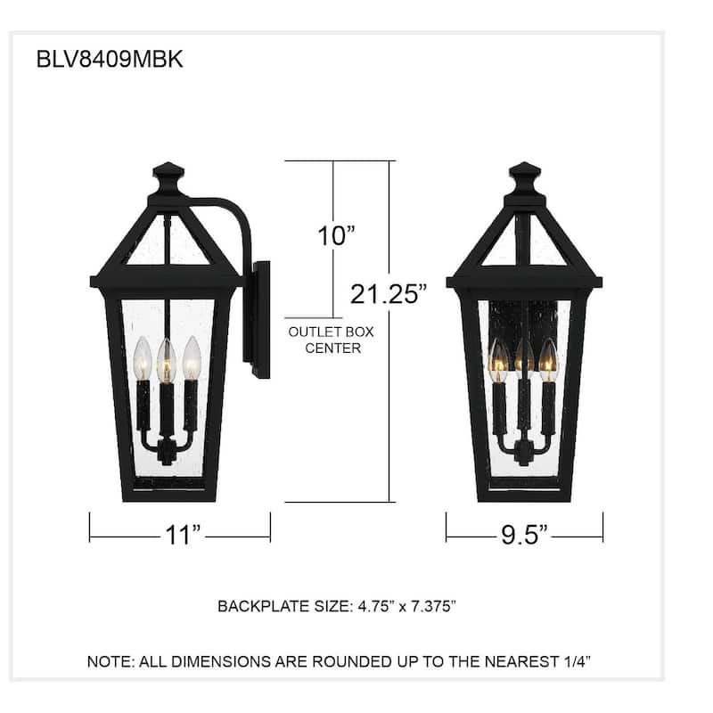 Boulevard 3-Light Matte Black Outdoor Wall Lantern
