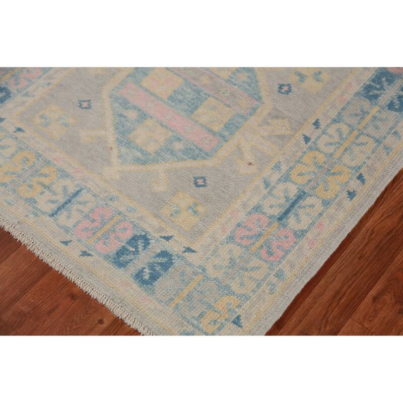 Hand Knotted Oriental 100% Wool Carpet Transitional Geometric Greys & Charcoal Oushak Runner Rug - 17' 6'' X 3' 1''