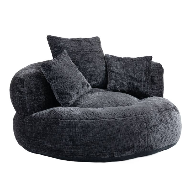 Chenille High Back Lazy Sofa with 3 Pillows and Oversized Bean Bag Chair