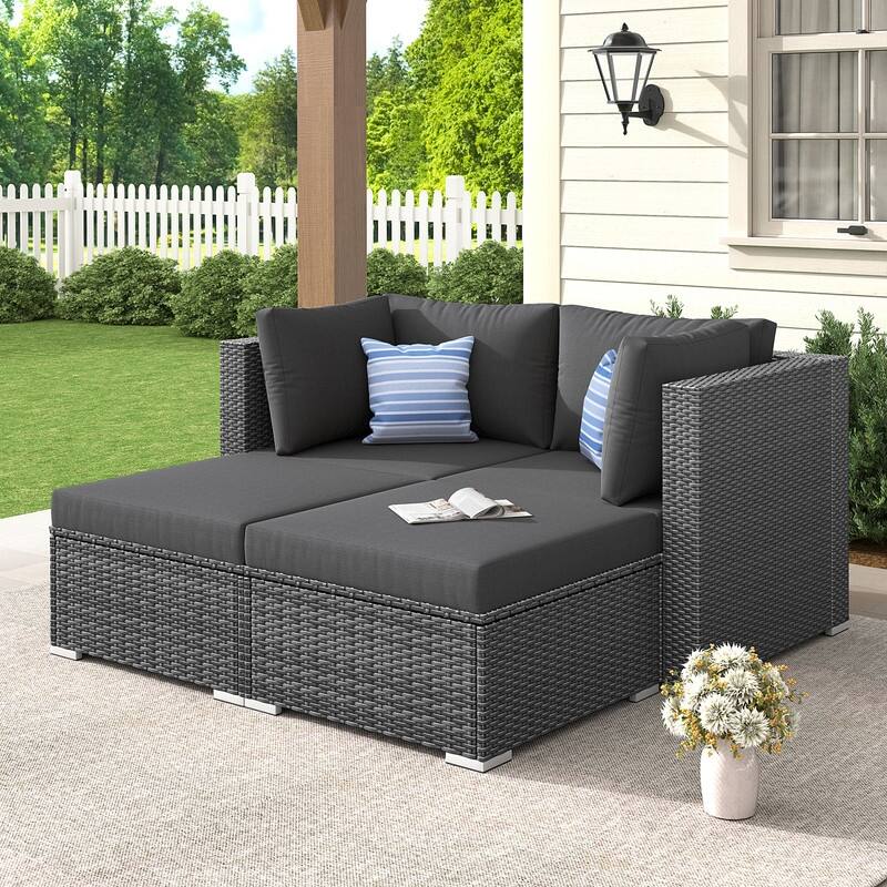 FINCATI Outdoor Sectional Conversation Set, 500 lbs Wicker Deep Seating Set, Loveseat/ Corner/ Ottoman Selectable