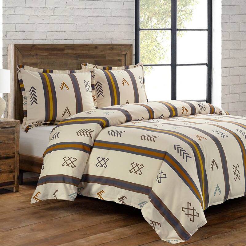 HiEnd Accents Toluca Canvas Western Bedding Geometric Stripes 3 Piece Comforter Set