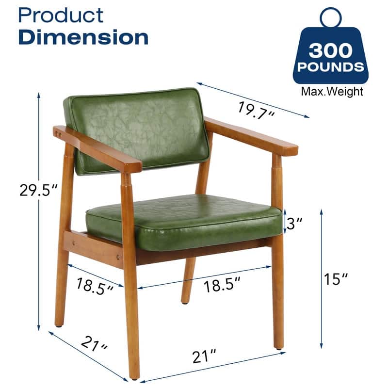 Walnut Faux Leather or Linen-Like Fabric Upholstered Dining Chair - Padded Armchair with Solid Wood Frame & Open Back