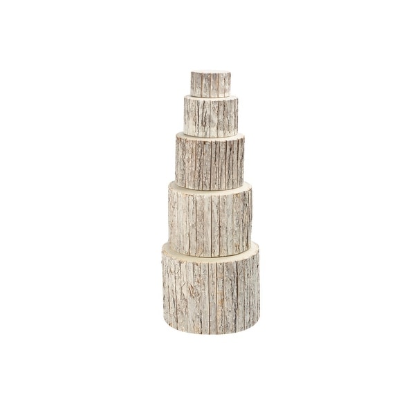 5pc Natural Bark Wrapped Birch Riser and Planter Set 12"- Whitewash - N/A