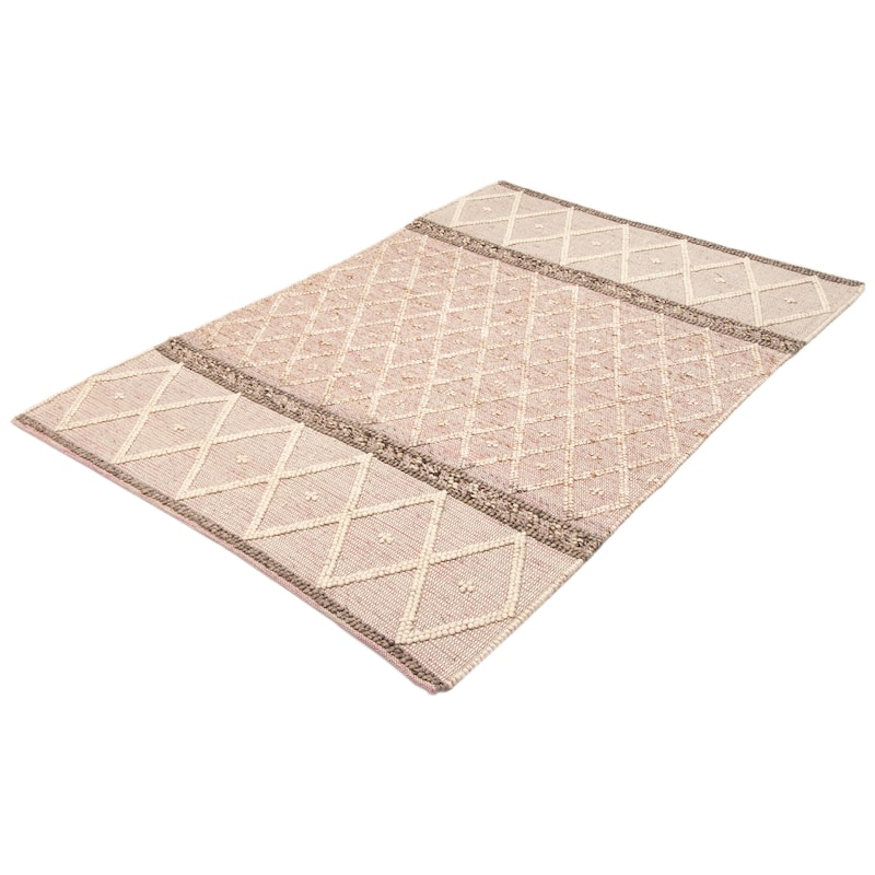 ECARPETGALLERY Braid weave Sienna Khaki, Pink Wool Rug - 6'2 x 9'1