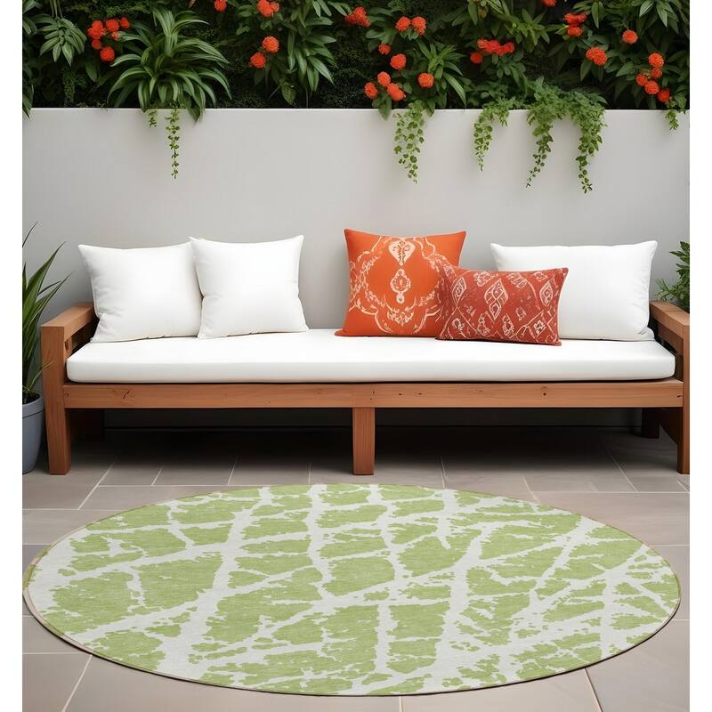 Tami Artistic Abstract Weather Resistant Timeless Fusion Round Outdoor Rug - 8' Round - Multi