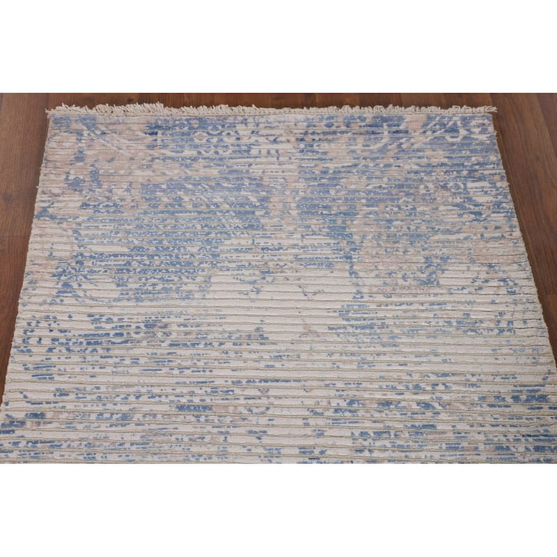 Modern Indian Abstract Runner Rug Handmade Wool Carpet - 2'8"x 6'8"