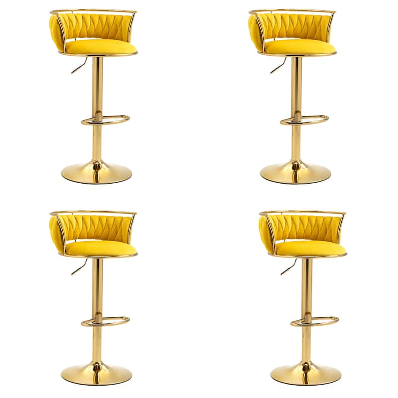 Velvet Upholstered Adjustable Bar Stool Swivel Counter Chair Set of 2