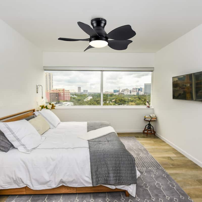 30" Modern White/Black Kid's Timing Ceiling Fan with Dimmable LED and Remote for Small Children Room