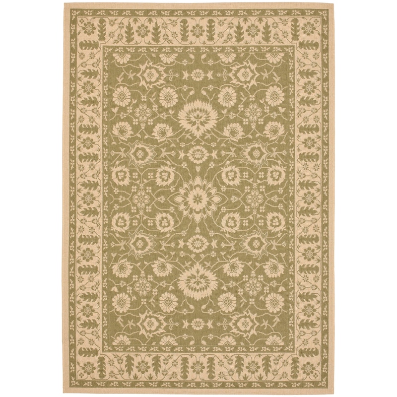 SAFAVIEH Courtyard Dyrfinna Indoor/ Outdoor Waterproof Patio Backyard Rug - 4' x 5'7" - Green/Creme