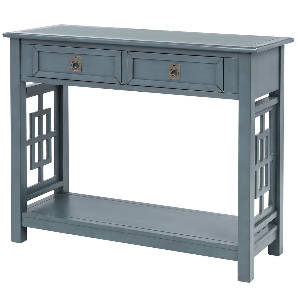 Aya 36" Antique Navy Entryway Console Table with Drawers and Shelf - 36"L x 14"W x 30"H