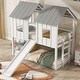 preview thumbnail 1 of 7, Twin Over Twin House Bunk Bed with Slide and Windows White