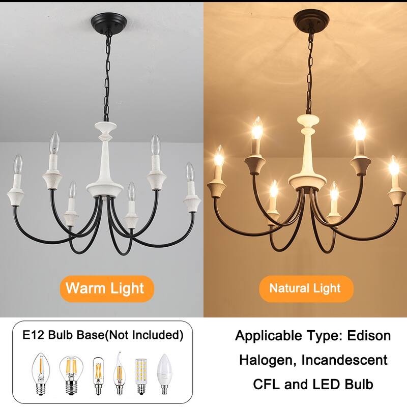 6-Light Modern Chandelier , Farmhouse Candle Chandelier for Dining Room Living Room Bedroom Kitchen - W24.4"x H15.55"