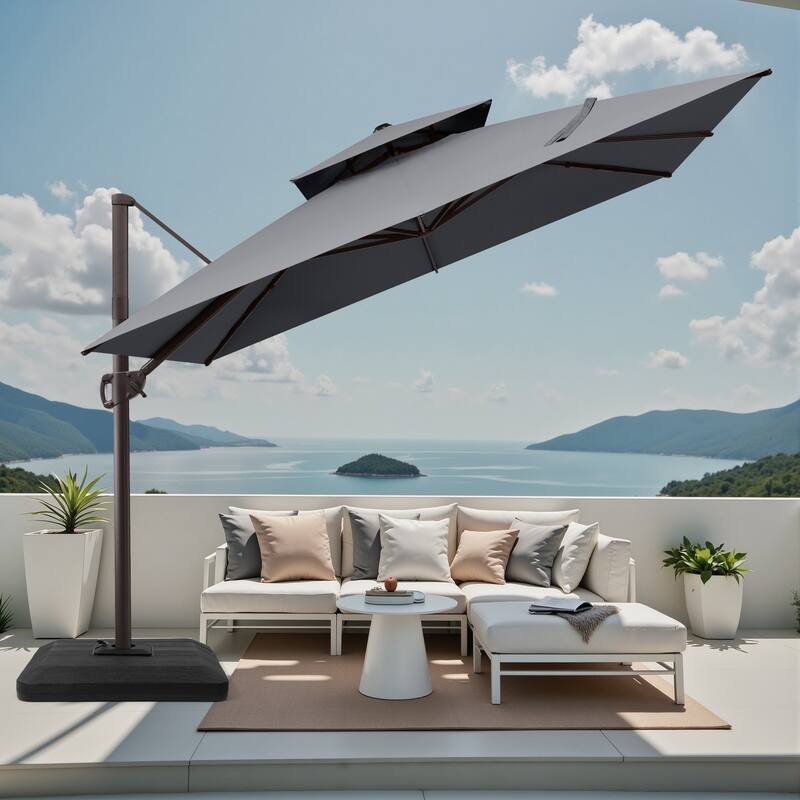 VredHom 11 FT Square Outdoor Patio Double Top Cantilever Umbrella with Weight Base