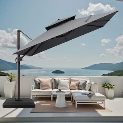 VredHom 11 FT Square Outdoor Patio Double Top Cantilever Umbrella with Weight Base