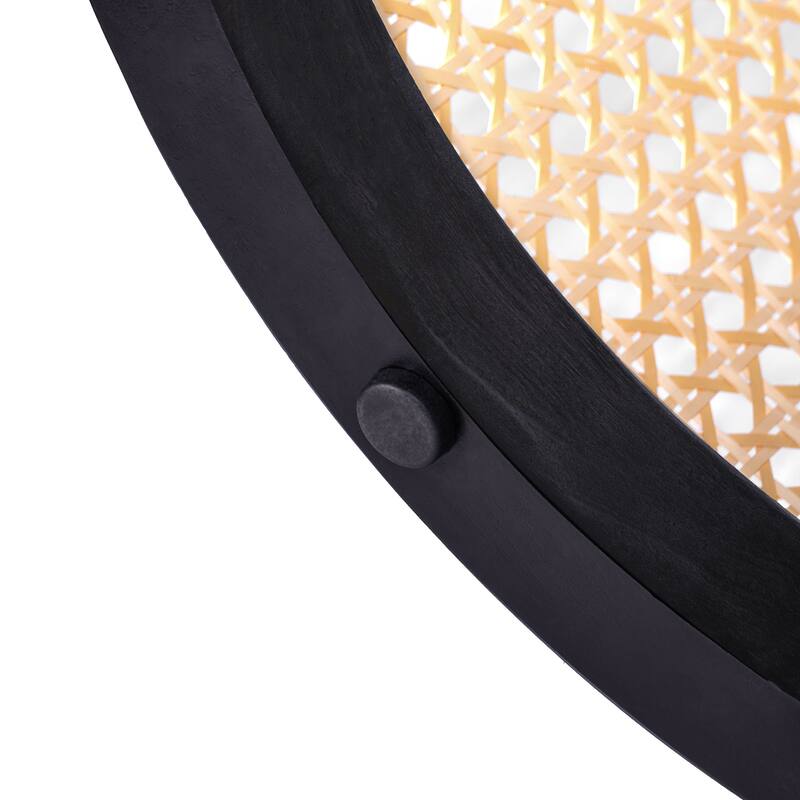 Roomfitters 15.7" Round End Table, Modern Hollow Woven Side Table with Solid Rubber Wood Tabletop and Rattan Accents