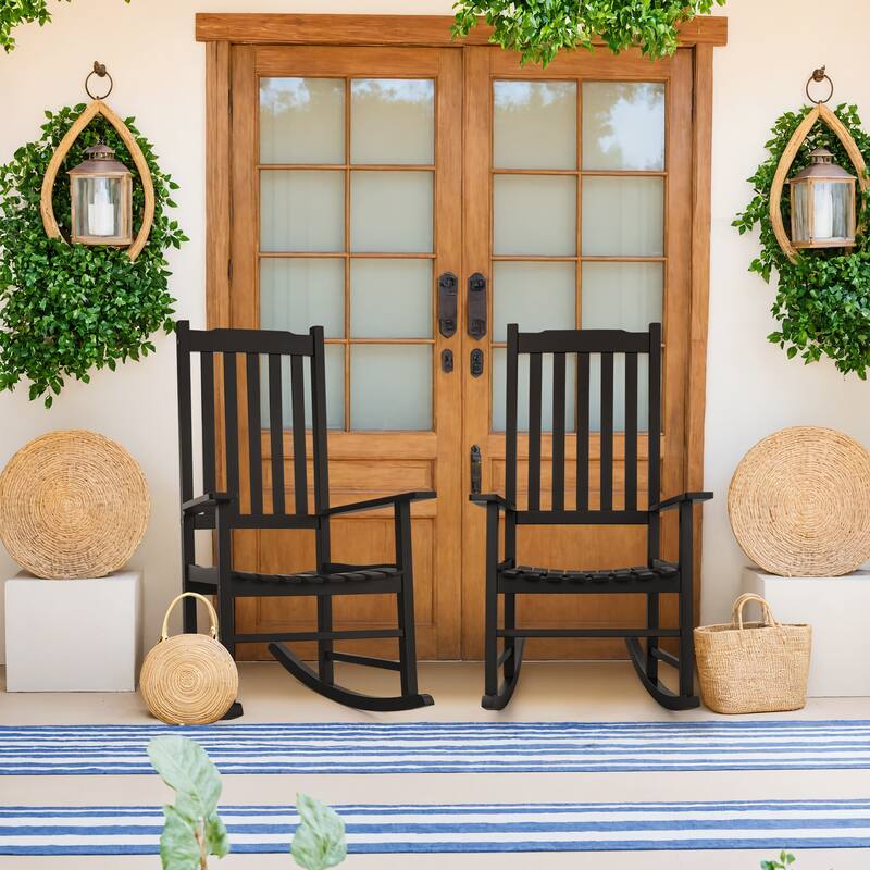 Furniwell Patio Acacia Wood Ergonomic Single Rocking Chair for All-Weather Use