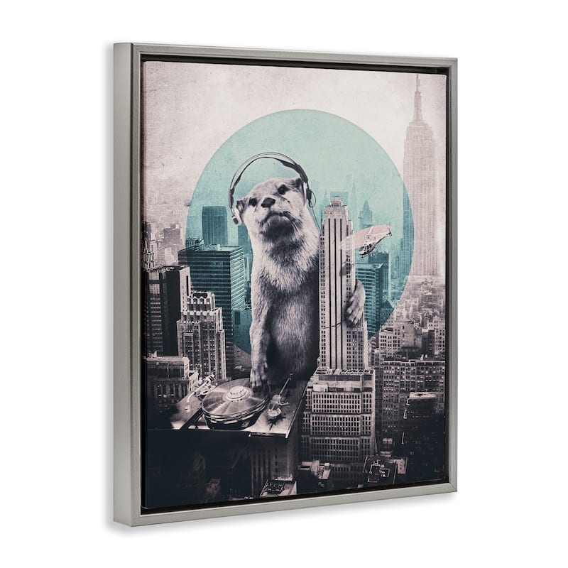 Stupell DJ Otter over Cityscape Framed Floater Canvas Wall Art Design By Ali Gulec