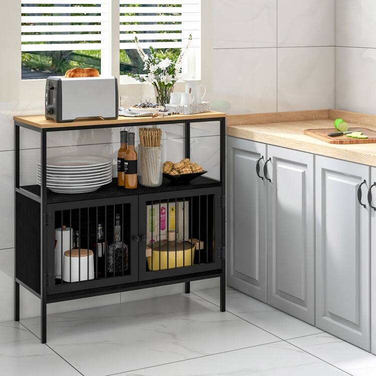 Kitchen Buffet Cabinet with 2 Doors and Open Shelf-Black - 31.5'' x 14'' x 35.5''
