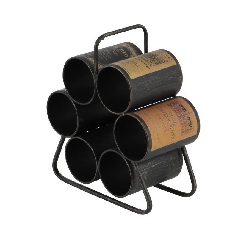 Metal 6 Bottle Wine Rack - Black - Roche River Decor - 6"W x 12"L x 14"H