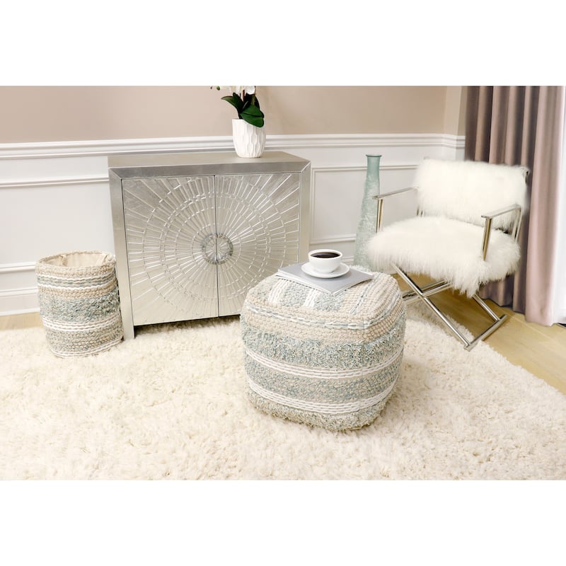 Pasargad Home Grandcanyon Braided Cotton Pouf, 20" Beige