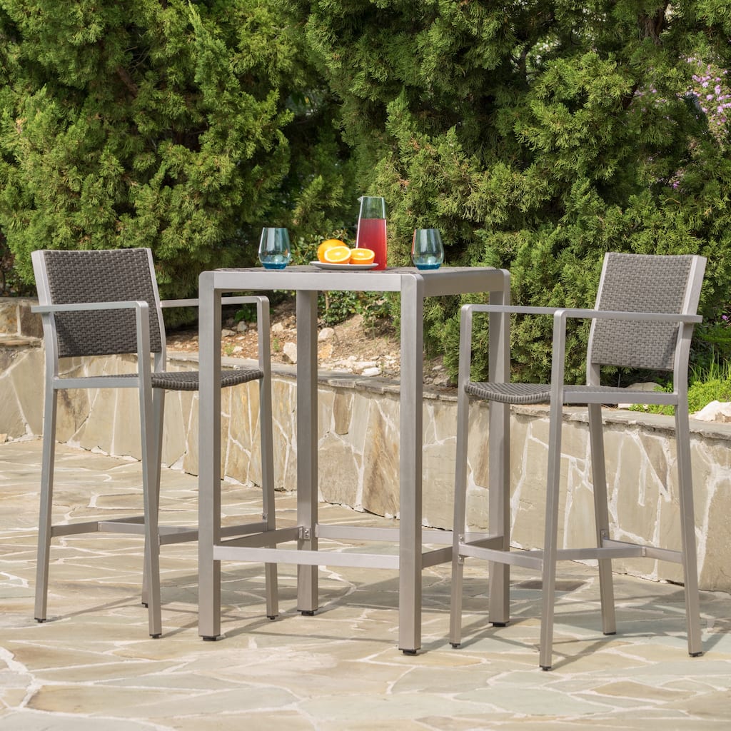 Cape Coral Outdoor 3-piece Wicker Bar Set with Wicker Table Top by Christopher Knight Home