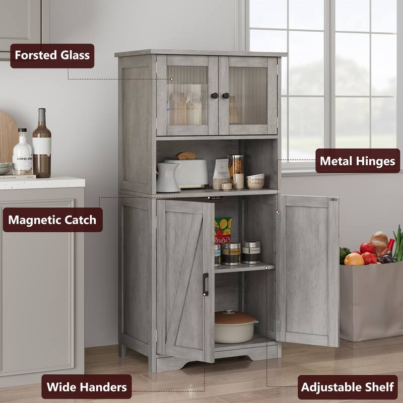 Freestanding Floor Linen Storage Cabinet with Doors and Shelves for Bathroom, Kitchen