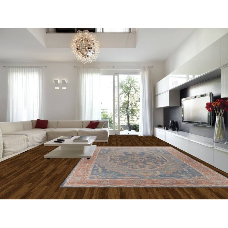 Hand Knotted Oriental 100% Wool Carpet Transitional Medallion Navy Blue & Blues Oushak Area Rug - 14' 6'' X 10' 0''