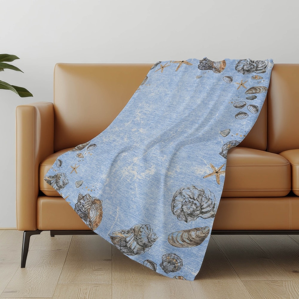 Premium Machine Washable ASB188 Seashell Border Sherpa Throw Blanket