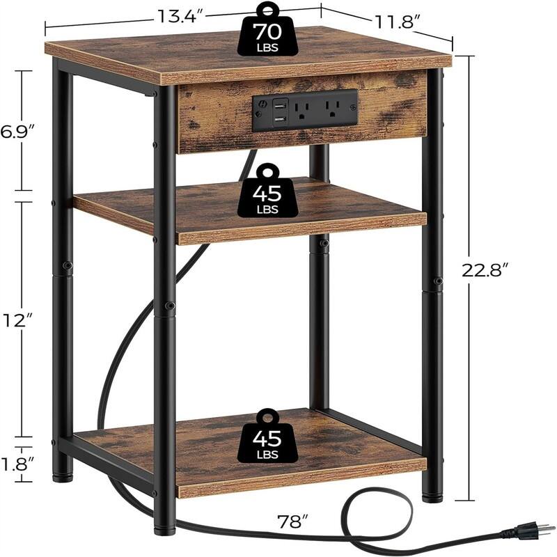 End Table with Charging Station - 11.8"D x 13.4"W x 22.8"H