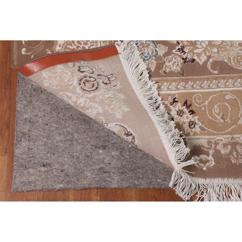 Brown Floral Kashan Turkish Area Rug Machine Made Traditional Carpet - 8'2" x 11'7"