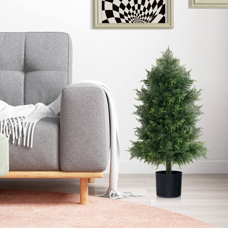 Gymax 2PCS 31.5'' Artificial Cedar Topiary Tree Faux Indoor Floor