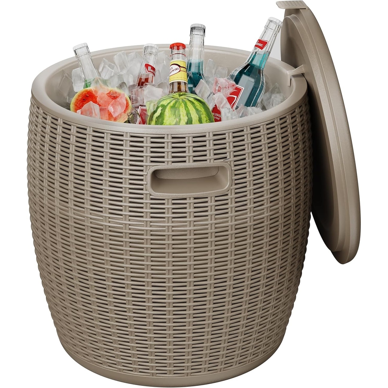 All-in-one Outdoor Ice Bucket for Outdoor, Indoor Storage Basket Seat, Durable Rattan Design