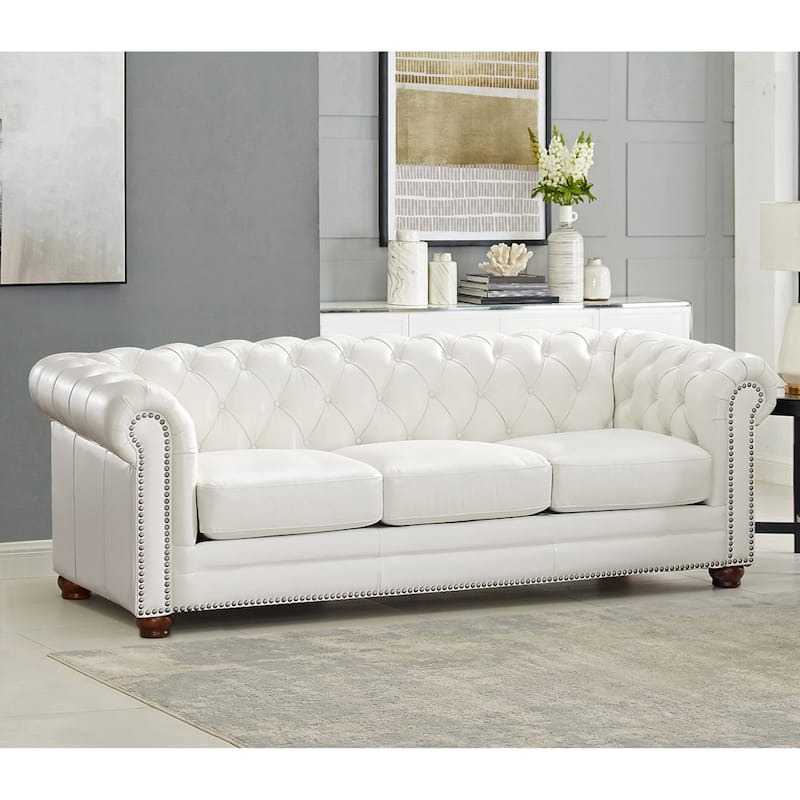 Hydeline Aliso Top Grain Leather Chesterfield Sofa with Feather, Memory Foam and Springs