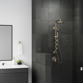 PULSE ShowerSpas Lanai 8-in Rain Showerhead and Multi-function Handshower and Pivoting Shower Arm in Brushed Nickel 1.8 GPM