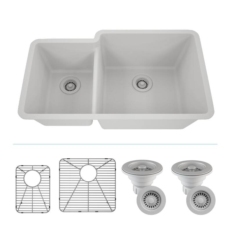 Lexicon Platinum Quartz 40/60 Double Bowl Kitchen Sink - Galaxy White