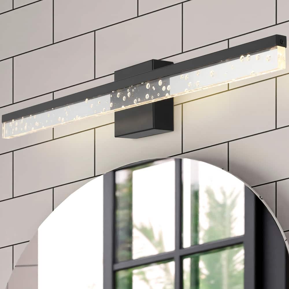 Baxter 22" 1-Light Modern Contemporary 360-Degree Rotatable Iron/Seeded Acrylic Integrated LED Vanity Light, by JONATHAN Y