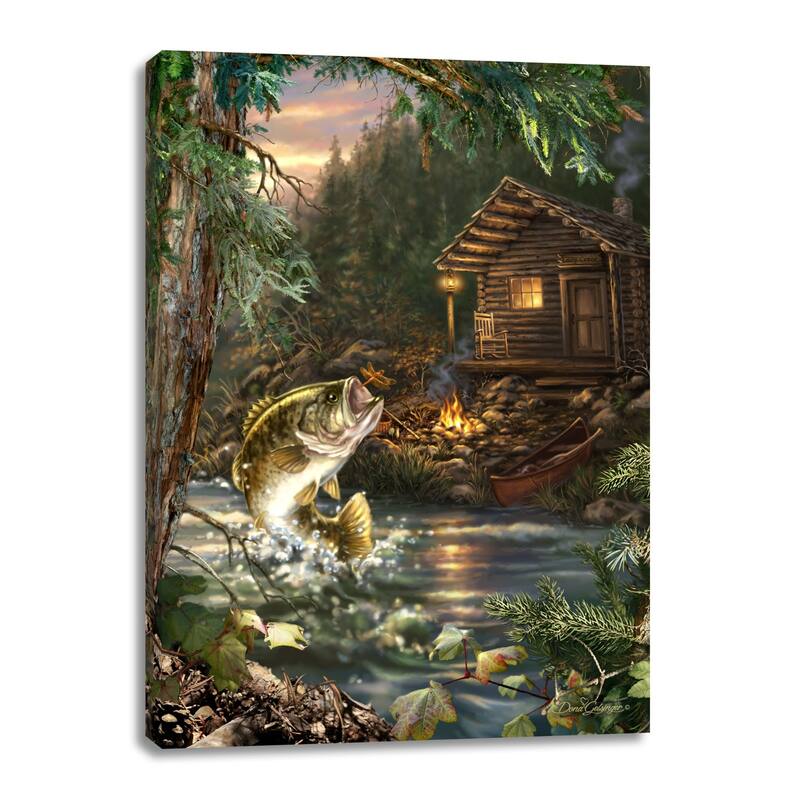 Brown Green Gone Fishing Canvas Rectangular Wall Art Decor 10" x 14"