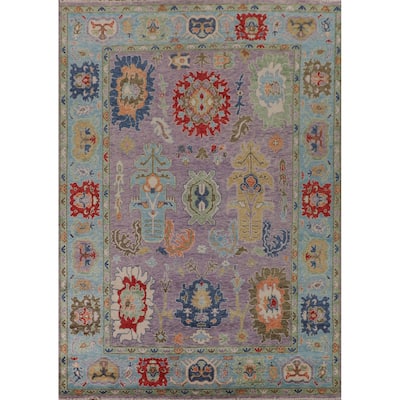 Purple Floral Oushak Oriental Area Rug Hand-Knotted Wool Carpet - 8'11" x 11'8"
