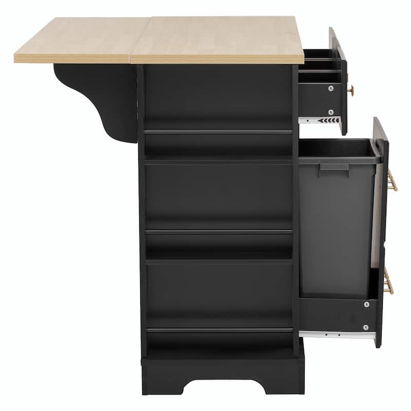Kitchen Island with 6 Drawers, Pull-Out Trash Can Storage
