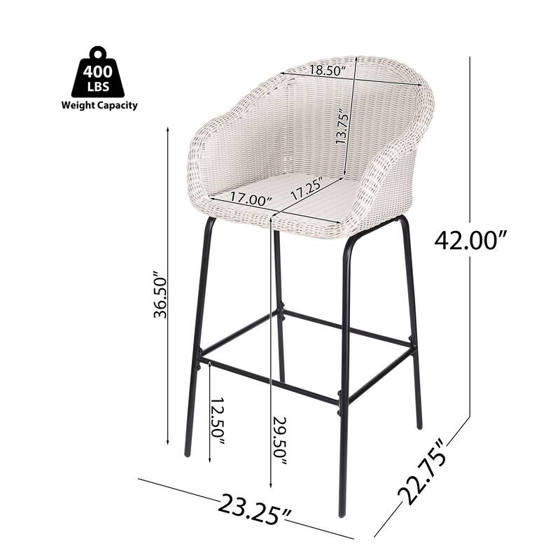Roomfitters Ladd Outdoor Metal Wicker Barstools with Integrated Footrest, Set of 2