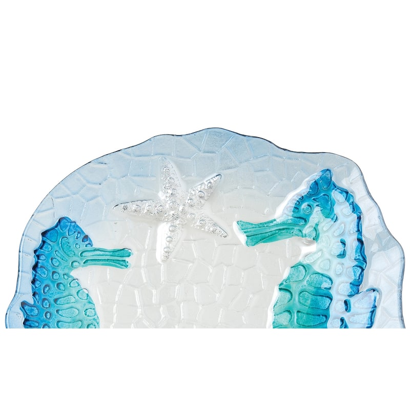 10" Sea Horse & Starfish Glass Serving Dish Plate – Tropical Coastal Beach House