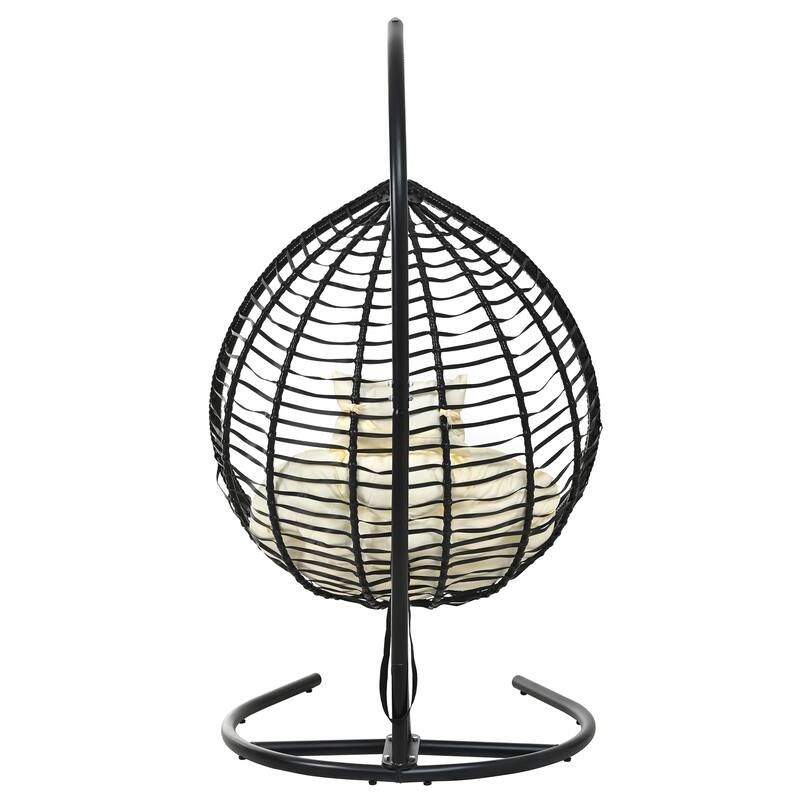 Foldable Rattan Hanging Hammock Chair with Stand and Plush Cushion for Indoor and Outdoor