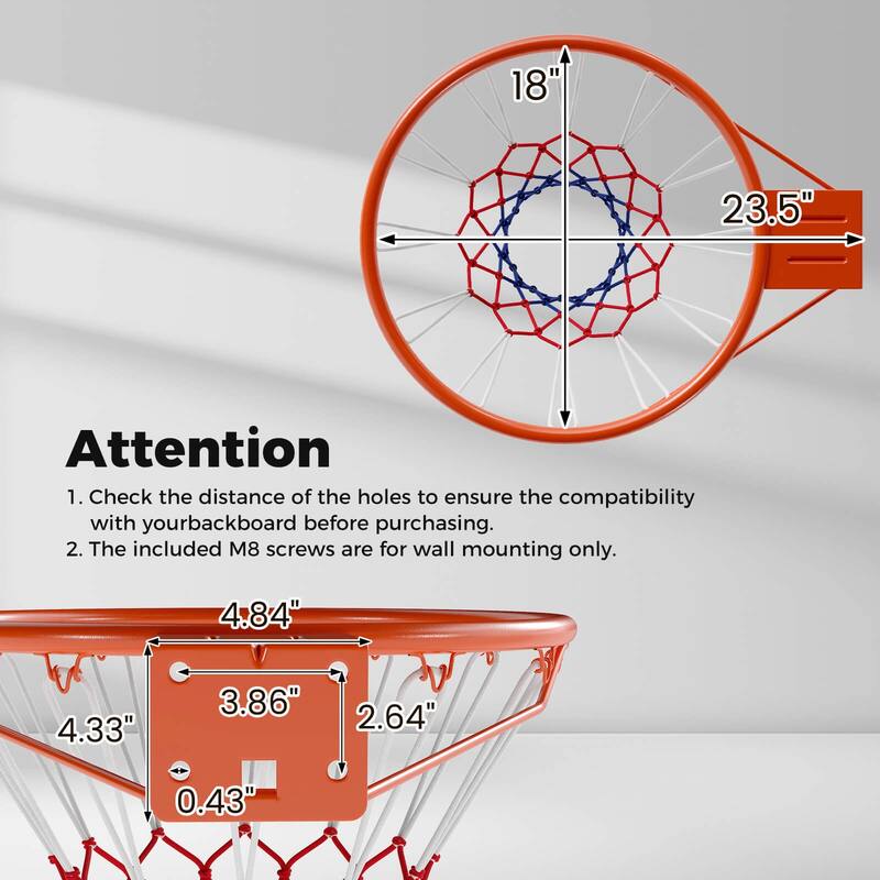 Costway 18" Basketball Rim with Double Springs & All Weather Net for - See Details