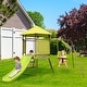 preview thumbnail 1 of 7, 4-in-1 Swing Set with Covered Playhouse Fort and Height Adjustable Baby Seat-Green - Multi Multi