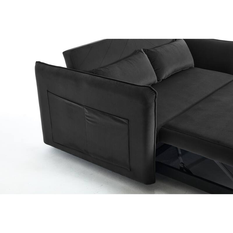 55" Velvet Convertible 3-in-1 Sleeper Sofa Bed with Reclining Backrest, Side Pockets, and 2 Pillows