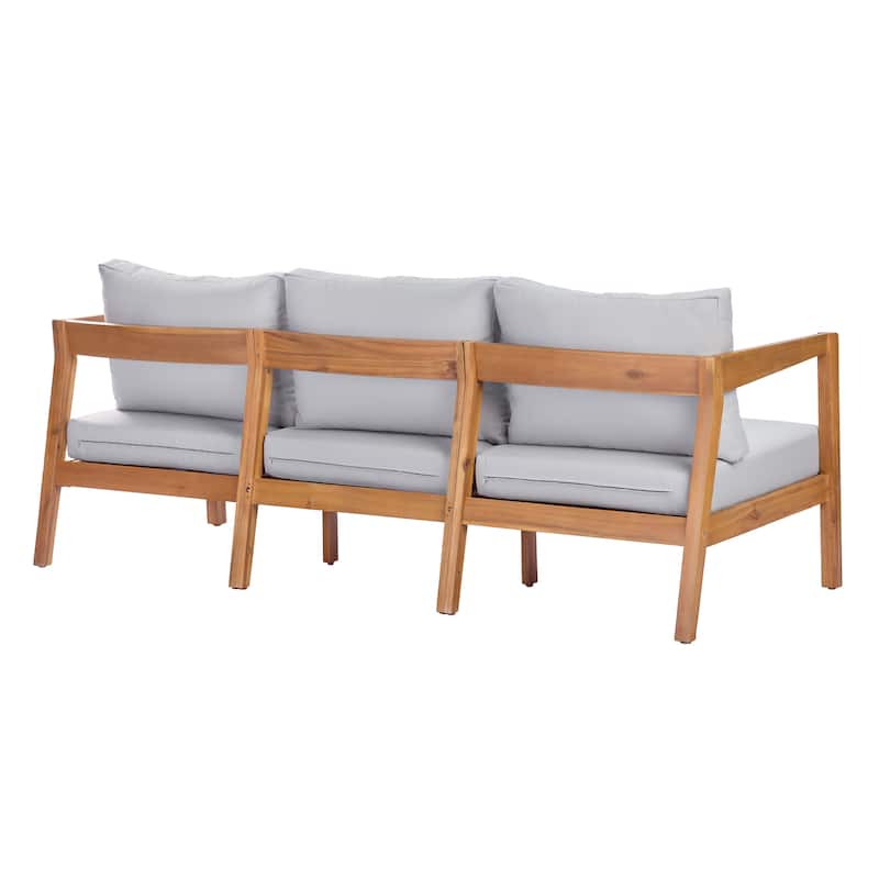 Christopher Knight Home - Outdoor 5-Piece Teak Finish Wood Patio Conversation Set with Cushions and Rectangle Table