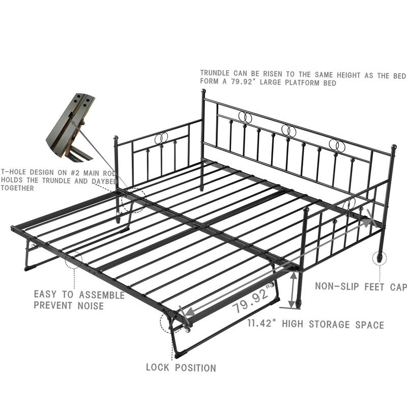 Twin Steel Metal Daybed With Pop-Up Trundle