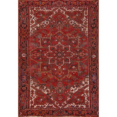 Hand Knotted Oriental 100% Wool Carpet Traditional Medallion Red Heriz Area Rug - 11' 0'' X 7' 3''