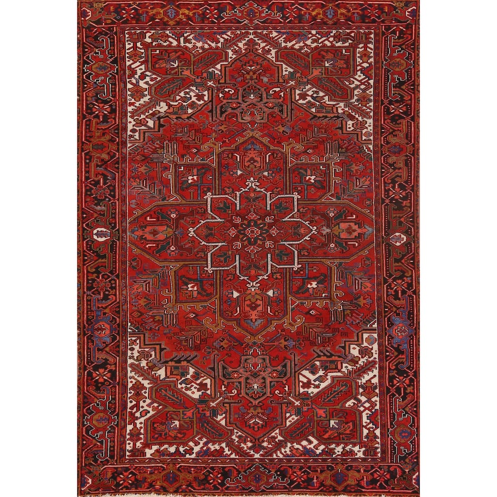 Hand Knotted Oriental 100% Wool Carpet Traditional Medallion Red Heriz Area Rug - 11' 0'' X 7' 3''