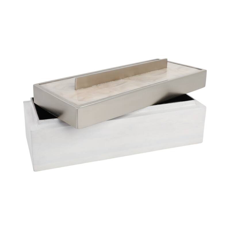 Decorative Wood and Resin Boxes with Removable Lid - 14", White - 14.25"